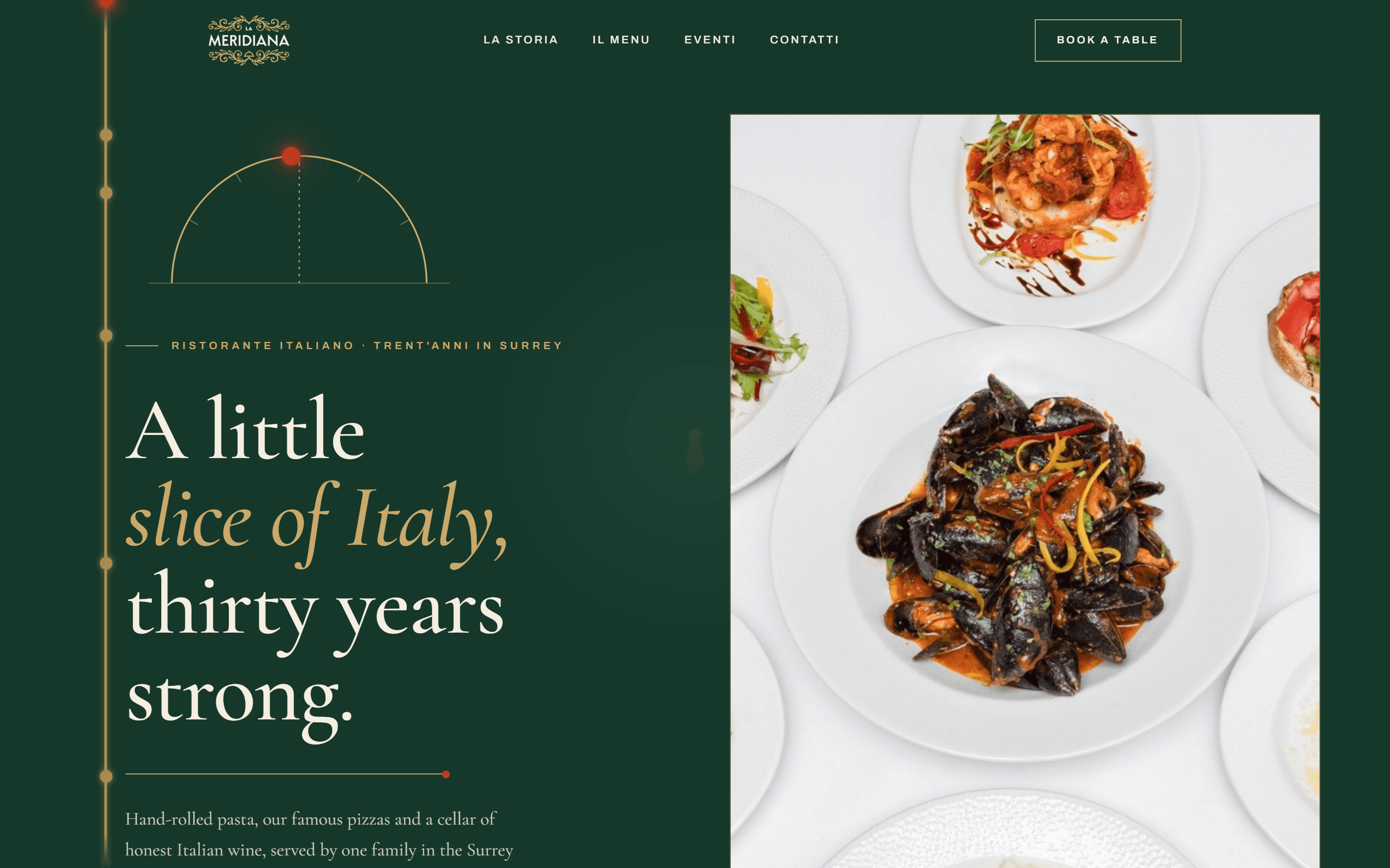 Homepage of the La Meridiana Italian restaurant website designed and built by FunnelMcQueen